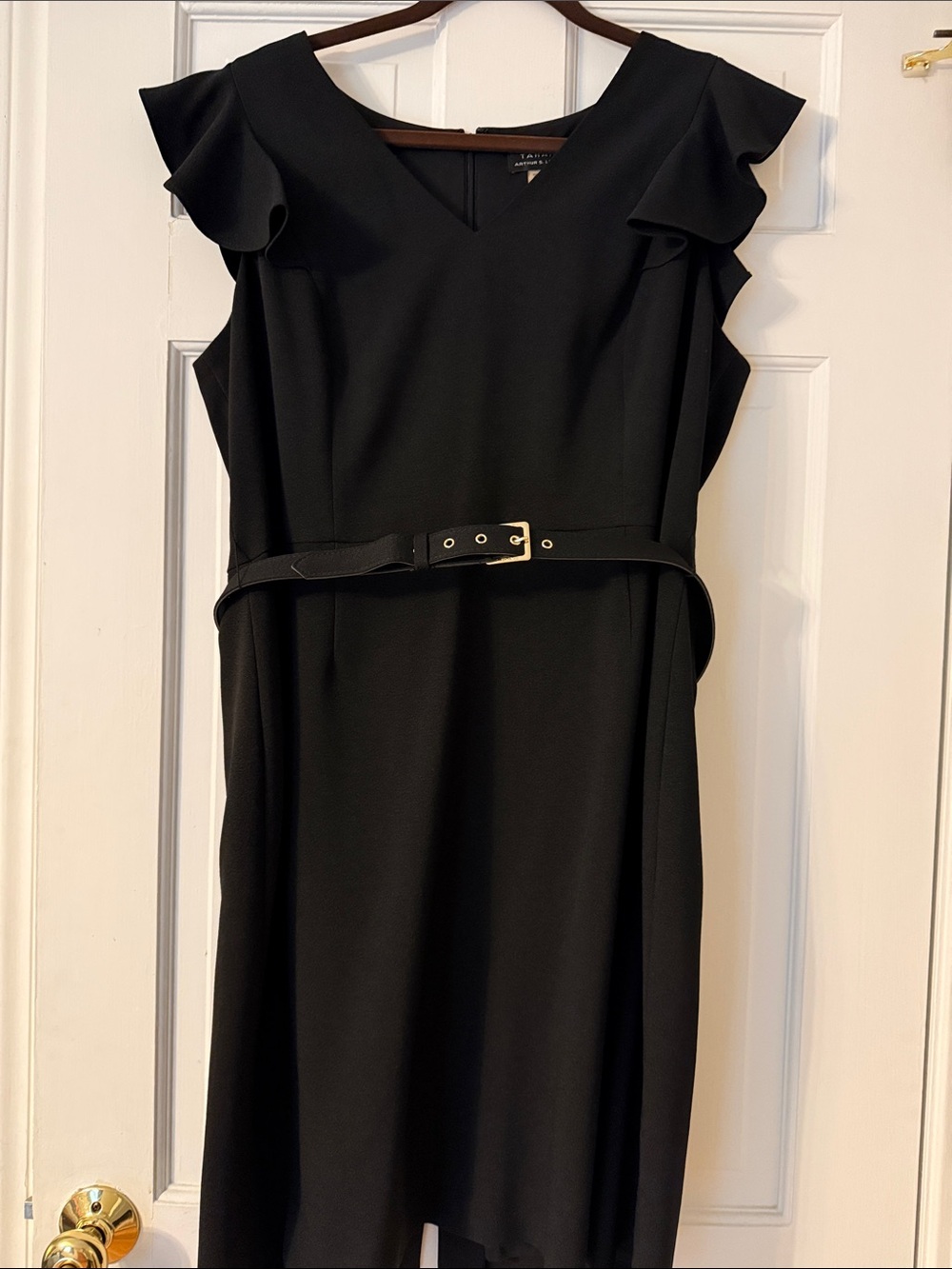 Black V-Neck Flutter Sleeve Belted Dress